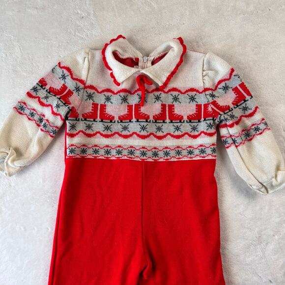 Bullfrog Knits Vintage Christmas Romper Jumper Ice Skates Toddler Size 24 Months - Picture 3 of 6